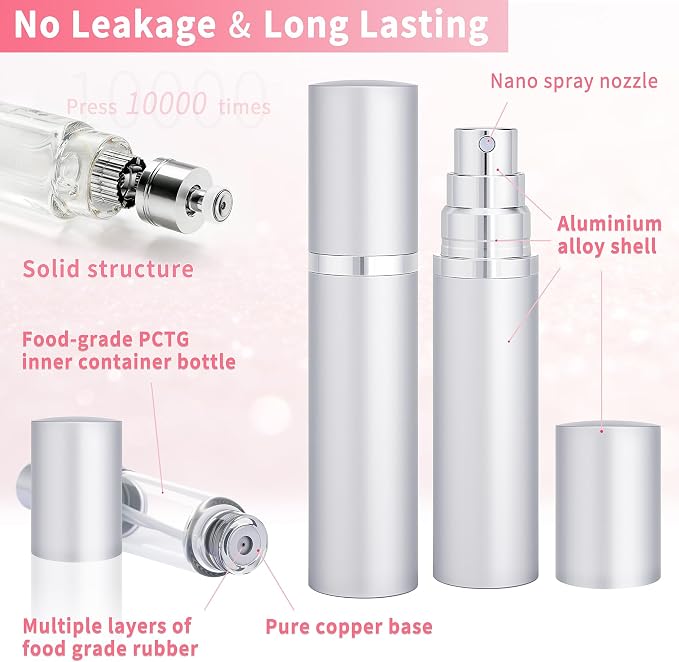 10ml Travel Perfume Atomizer Refillable Spray Bottle Atomiser (Silver) | Perfume Spray Bottle, Fragrances Atomizer, Perfume Travel Refillable Bottle,Perfume Dispenser,Perfume Refill Bottle