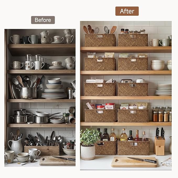 StorageWorks Extra Large Wicker Baskets for Organizing, Seagrass Baskets | Seagrass Baskets, Wicker Baskets for Storage, Wicker Storage Baskets for Shelves, Woven Baskets for Storage, Rectangle Basket