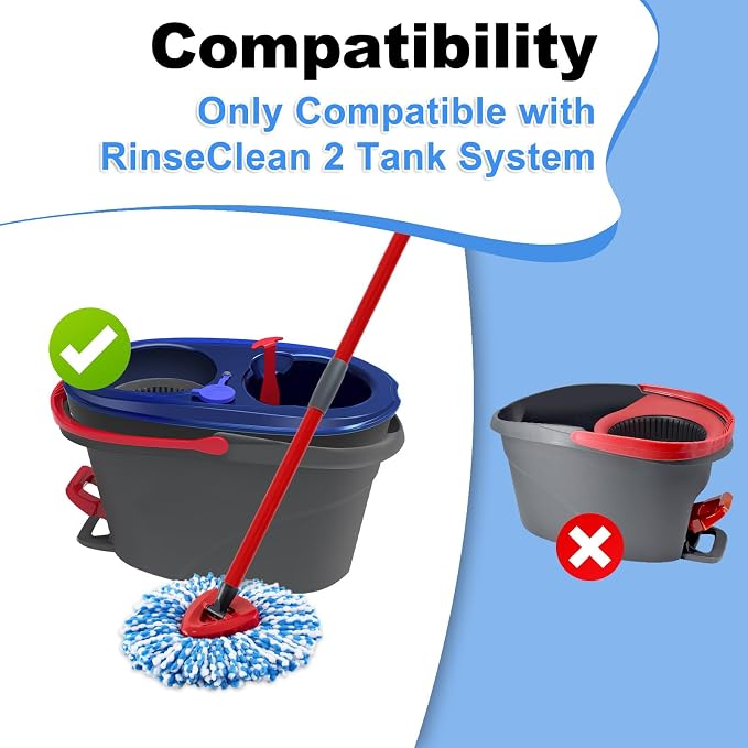Spin Mop Handle Replacement for Ocedar, Mop Heads Replacements Compatible with RinseClean 2 Tank System, Include 2 Microfiber Spin Mop Replace Heads,4 Section Iron Mop Handle,1 Base and 1 Scrub Brush