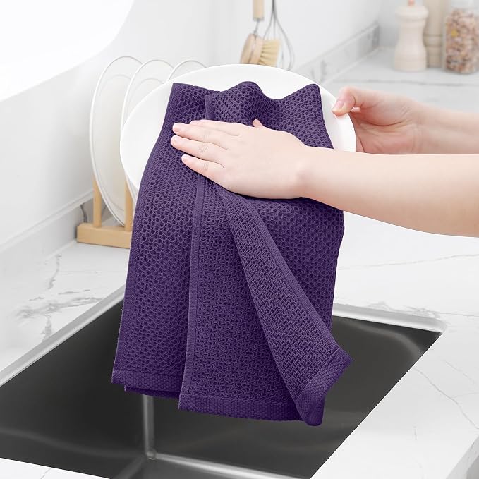 Homaxy 100% Cotton Waffle Weave Kitchen Dish Towels 6-Pack, Eggplant | 13 x 28 Inches, Ultra Soft Absorbent Dish Towels, Quick Drying Cleaning Towels