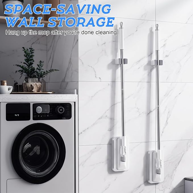 53.2 in Handle, 360° Swivel Floor Mop with 2 Reusable Cloths | Hands Free Flat Mop, Baseboard Cleaning Tool for Hardwood, Tile, Marble & Laminate Floors, Home, Kitchen Cleaning Essentials