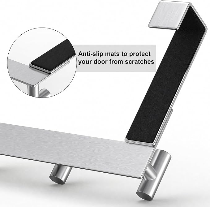 PMMASTO Door Hanger for 1-3/4 Inch Doors, Silver- 3 Hooks, T Shape | Stainless Steel Door Hooks Organize Coats Towels Robes in Bathrooms Bedrooms Closets