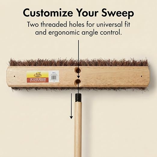 Janico Bristles Outdoor Surface Push Broom with Palmyra Bristles (18 Inch)