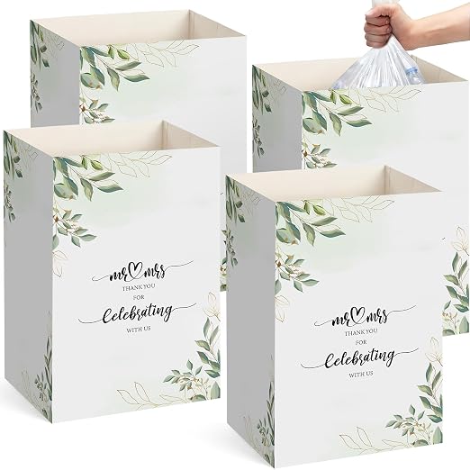 Domensi 4 Pcs 13 Gallon Disposable Trash Cans for Parties Wedding | Foldable Cardboard Trash Can, 15.75 x 11.81 x 9.84, Collapsible Garbage & Recycling Bins for Wedding, Events & Kitchen