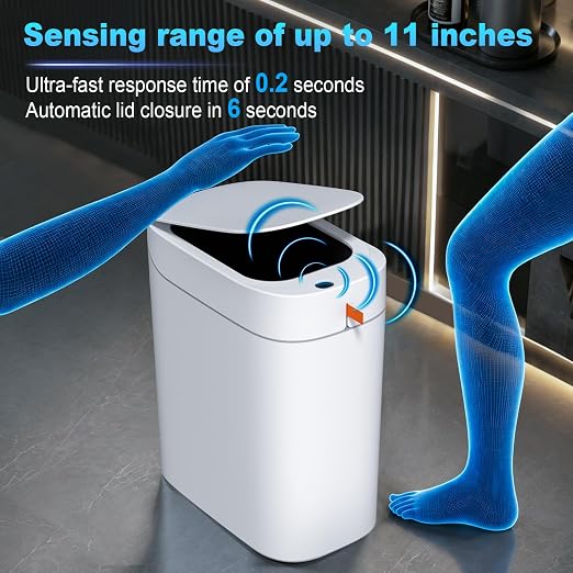 MOPUP Bathroom Trash Can,Includes 180 Drawstring Trash Bags. | Automatic Bagging Garbage Can, 3.5 Gallon Slim Smart Small Plastic Trash Bin, Motion Sensor Trash Can for Office, White