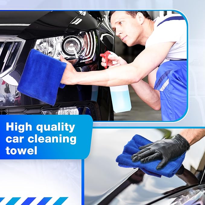Nuenen 140 Pcs Microfiber Cleaning Cloths for Cars Ultra Absorbent Car Towels Drying Reusable Cleaning Supplies House Kitchen Window Microfiber Towel (Blue,16 x 16 Inch)