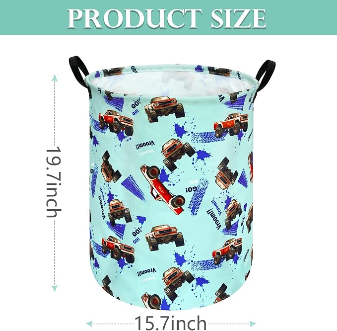 Round Car Truck Laundry Hamper Storage Basket Fabric Material Storage Hamper Organization Basket, Storage Bin, Gift Box with Handles for Room