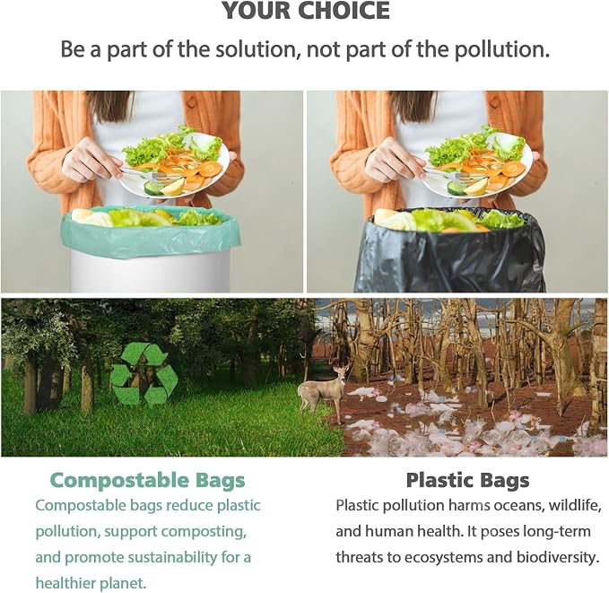 Compostable Trash Bags，AYOTEE 13-15 Gallon Tall Kitchen Garbage Bags | Heavy Duty Unscented 1.18Mils 55 Liter, 60 Count,Strong Thicken Rubbish Waste Can Liners for Kitchen Garden Home