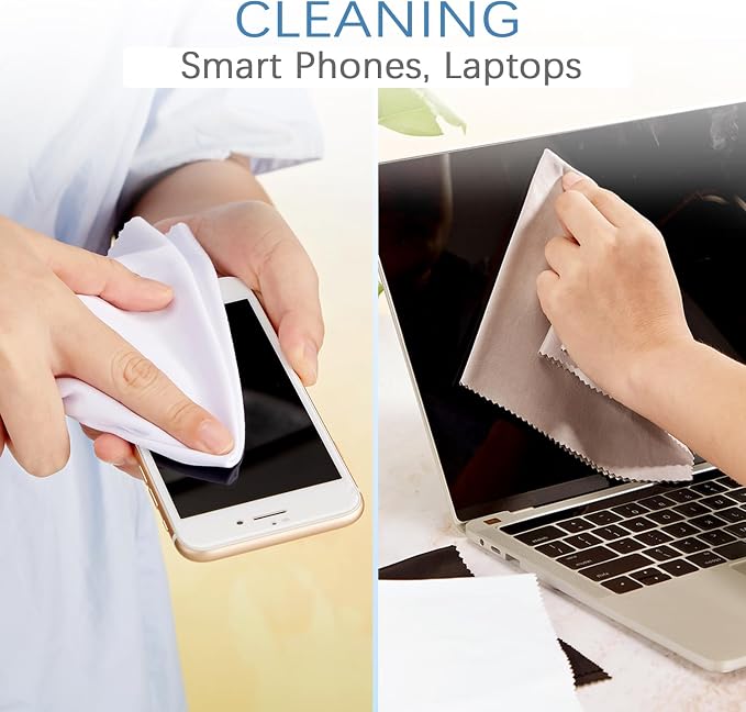 Frienda 12 Pack Microfiber Cleaning Cloth,Black, White, Gray, Royal Blue | 12x12 Inch Large for Eyeglasses Screen Lens, Reusable Washable, Streak-free Lint-free, Cameras Phones Tablets Monitors