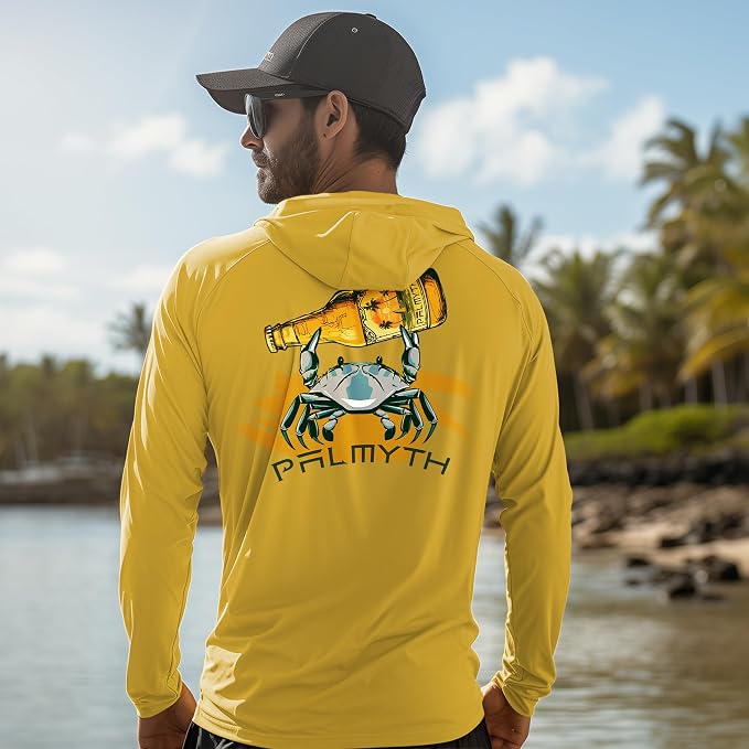 Palmyth Men's Fishing Hoodie UPF 50+ Long Sleeve with Face Mask Neck Gaiter | Zipper Pocket, Thumb Loops, Quick-Dry, Side Mesh Panels, Lens Cleaning Cloth