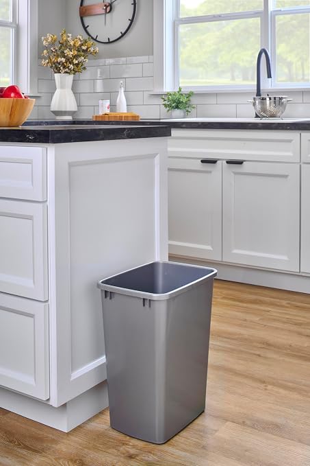 Rev-A-Shelf Double Pullout Garbage Trash Cans for Kitchen Cabinets, 35 Qt | Replacement Large Capacity Waste/ Recycling Bins for Kitchen Cabinet Pullouts, Silver, RV-35-17-2