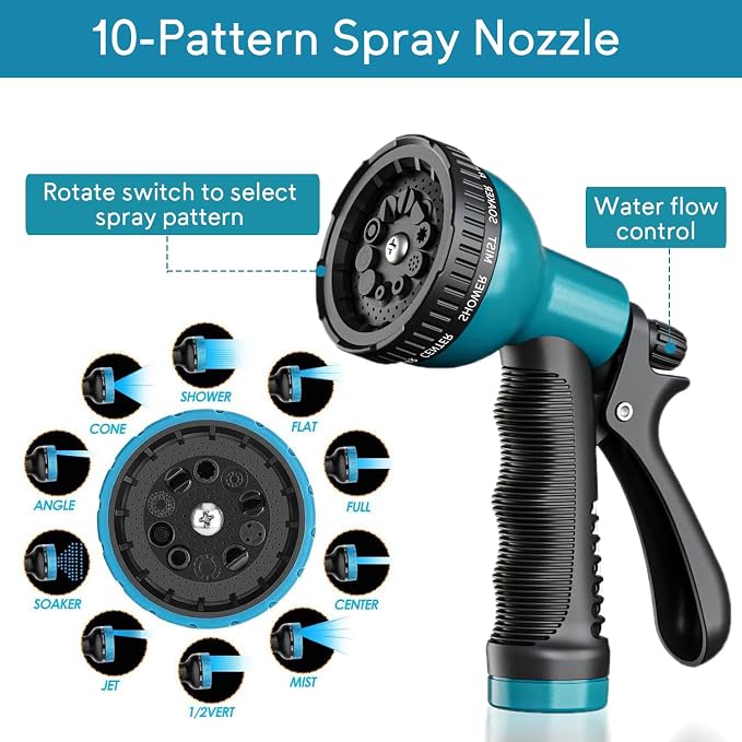Expandable Garden Hose 150ft, 2026 New Flexible Water Hose 150 ft with 10 Function Nozzle, Solid Metal Fittings, Lightweight, No Kink, Leak-proof, Durable Expanding Hose for Gardening, Car Washing