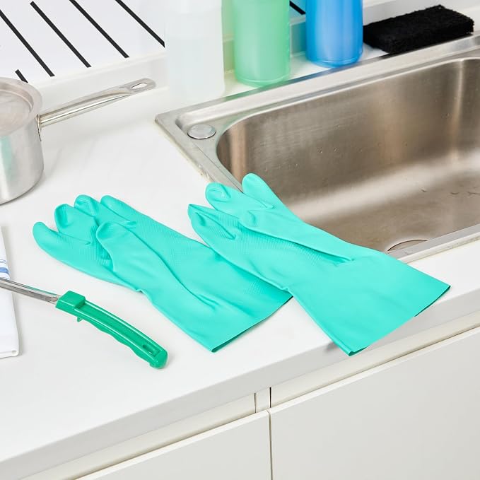 Restaurantware-Clean Tek Professional 15 Mil XXL Cleaning Gloves, 1 Pair Of Long Cuff Gloves - Flock Lining, No-Powder, Green Nitrile Chemical Tolerant Gloves, No-Latex, Heavy-Duty Tasks