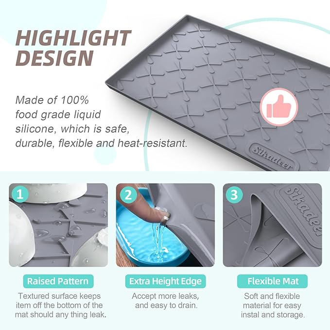 SIKADEER Waterproof Under Sink Mat Silicone 28" x 22" Kitchen Cabinet liner | BPA-Free Silicone Mat with Raised Lip Protects Cabinets from Leaks, Versatile Home Organizer for Bathroom, Pets, Boots, Floor