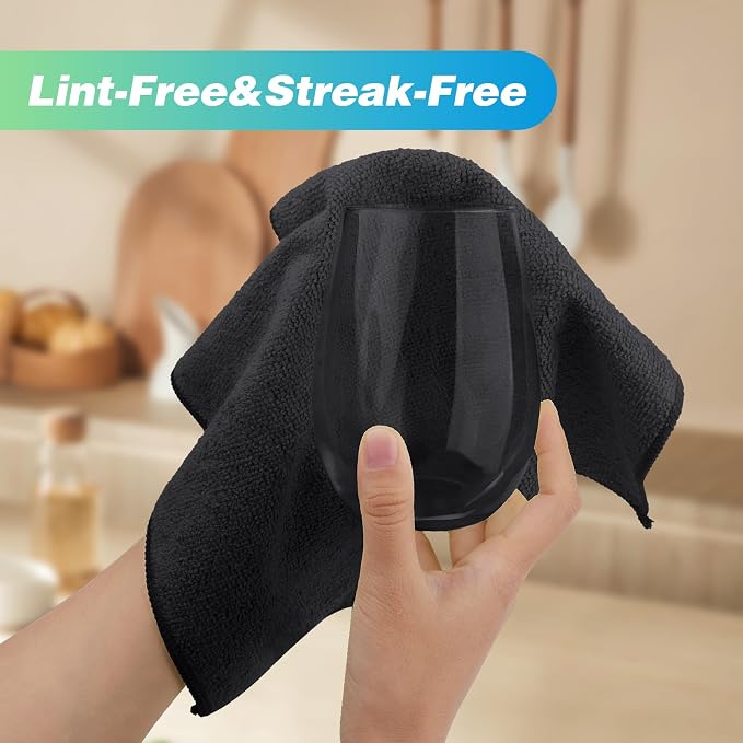 HOMEXCEL Microfiber Cleaning Cloth, 24 Pack Cleaning Rags for House 12"X11" | High Absorbent, Lint Free Microfiber Towels for Cars Kitchen House & Window, Reusable Cleaning Towel, Black