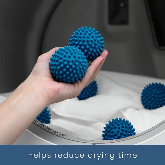 S&T INC. Reusable Plastic Dryer Balls, 6 Pack, 2.5" Diameter, Dark Blue | Dryer Balls, Fabric Softener for Laundry, Reusable, Cut Down Dry Time, Replaces Dryer Sheets