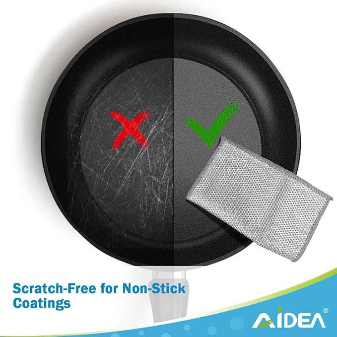 AIDEA Non Scratch Wire Dishcloth 12PK, Dish Cloths for Washing Dishes 7"×8" | Wire Dishwashing Rag for Wet and Dry, Dish Rags No Odor, Cleaning Pads Steel Scrubber for Cookware, Sinks, Dishes, Stove Tops