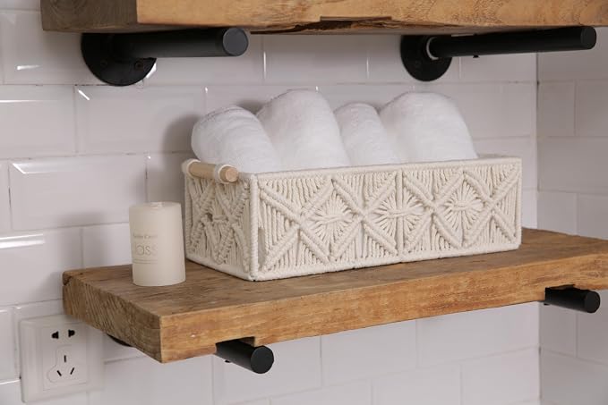 Nonam 2pc Macrame Storage Baskets, Boho Woven Boxes for Home Org, White | Handcrafted macrame storage boxes. Stylish boho decor for shelves, toilet tank & cabinets. Durable, versatile & chic.