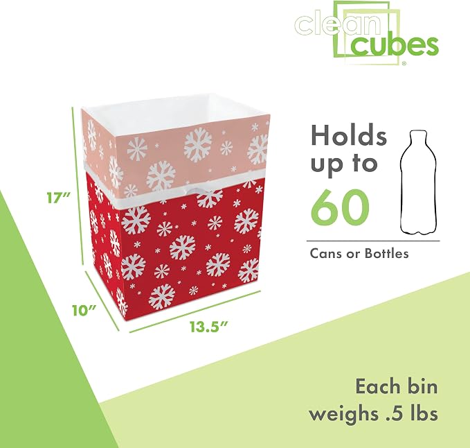 Clean Cubes 13 Gallon Disposable Pop-Up Trash Cans, 3-Pack (Snowflake) | Extra Trash Space for Parties and Events, No Assembly Required, Built-In Liner, Wire-Reinforced Opening Stays Fully Open