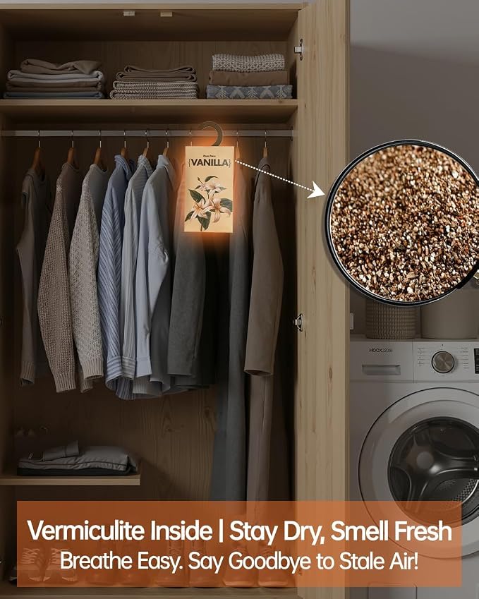 12 Packs Vanilla Potpourri Scented Sachets for Drawers and Closets，Hanging Paper Air Fresheners for Clothes Long Lasting Fragrance