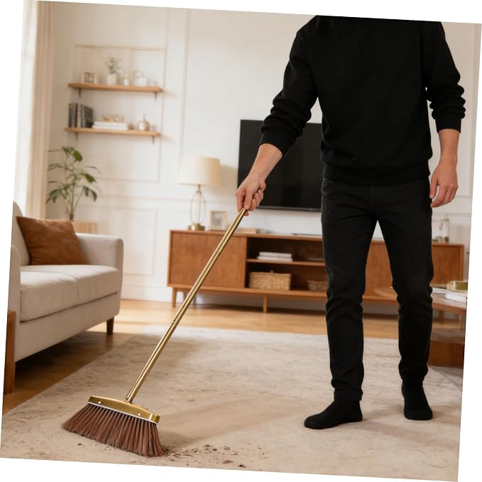 BESTOYARD Thickened Stainless Steel Dust Broom with Detachable Handle, Fine Bristle Indoor and Outdoor Floor Sweeping Broom for Yard, Patio, and Home Cleaning