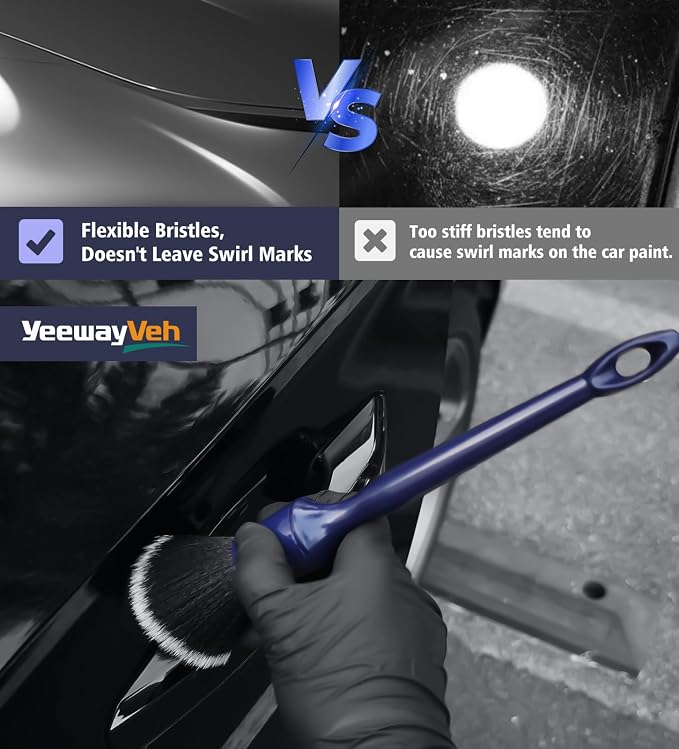 YeewayVeh 3PCS Car Detailing Brush Set, Ultra Soft, Indigo/Black | No Scratch Thick Detail Brushes for Dashboard, Air Vents, Leather Seat & Dusting, Interior/Exterior Car Detailing, 3 Sizes
