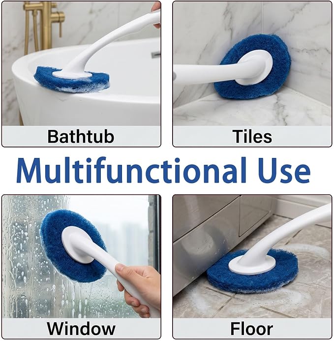 6 Pack – Non-Scratch Replacement Pads for Tub & Tile Scrubber,Durable Blue Brush Heads,Shower Scrubber Refill Pads Compatible – for Bathroom & Toilet Wall Floor Cleaning（Blue）