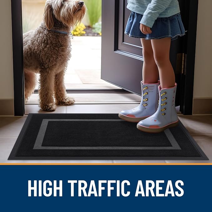 OLANLY Front Door Mat Outside 59x20, All-Season Heavy-Duty Rubber Doormat | Black, Absorbent, Stain and Fade Resistant, Waterproof Non-Slip Backing, Low-Profile Indoor Outdoor Floor Mat for Entryway