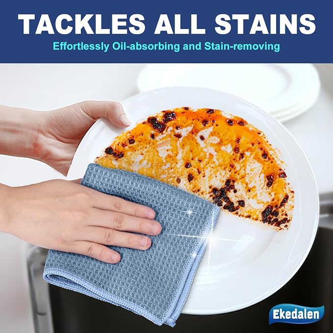 Microfiber Cleaning Cloth Lint Free Glass Polish, Blue | Waffle Weave Kitchen Towels, Quick Dry, Streak Free, Dust Rags for Household, 12 x12 in, 6 Pcak