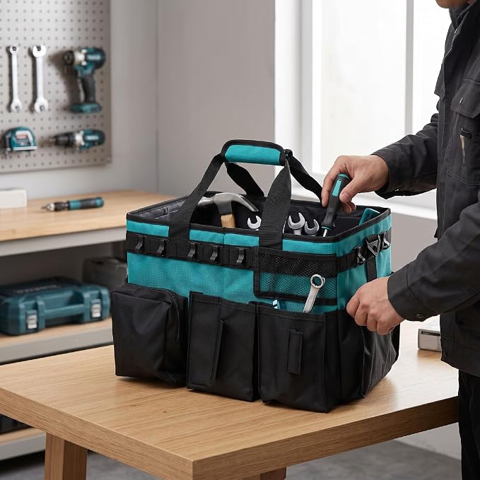 Fockety Cleaning Caddy Bag, 15.35x9.45x10.63in Portable Clean Organizer Tote Bag with Adjustable Shoulder Strap, 36.4oz Oxford Fabric Supplies Tool Storage for Housekeeping Cleaning