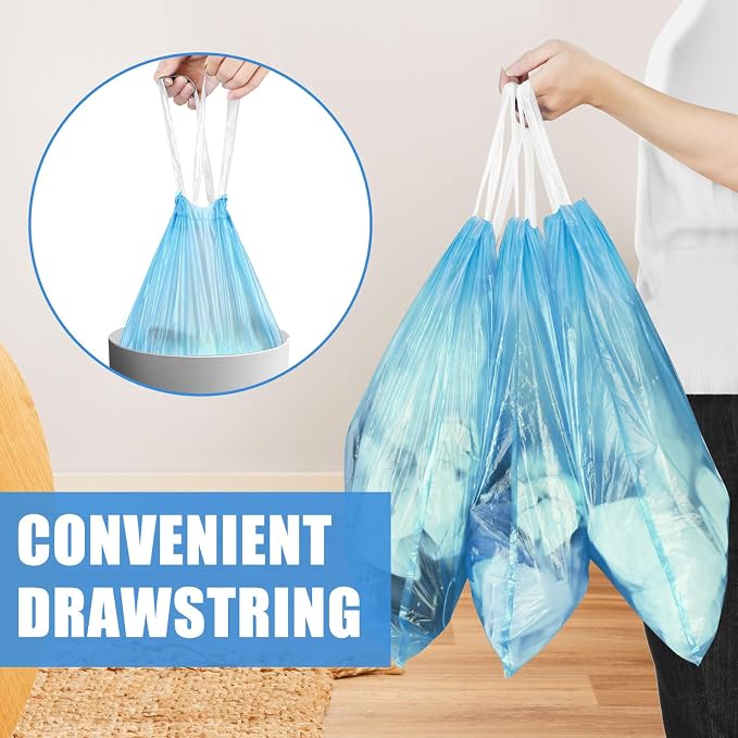 Small Trash Bags, 100 Count 4 Gallon Drawstring, Blue | Tear-Free, Unscented, Small Garbage Bags, For Bathroom Kitchen Office Bedroom