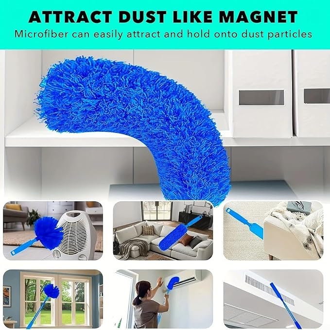 2 Pcs Extendable Feather Duster with Stainless Steel Pole, Microfiber Cleaning Brush for Ceiling Fans Blinds Cars and High Corners, 15.7 Inch(7)