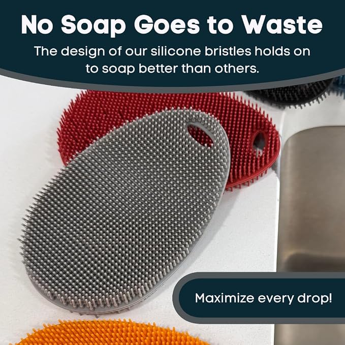 Silicone Sponge Dish Scrubber - Food Grade and Housecleaning - BPA Free Silicone Kitchen Scrubber [5 Pack Ovals Winter]