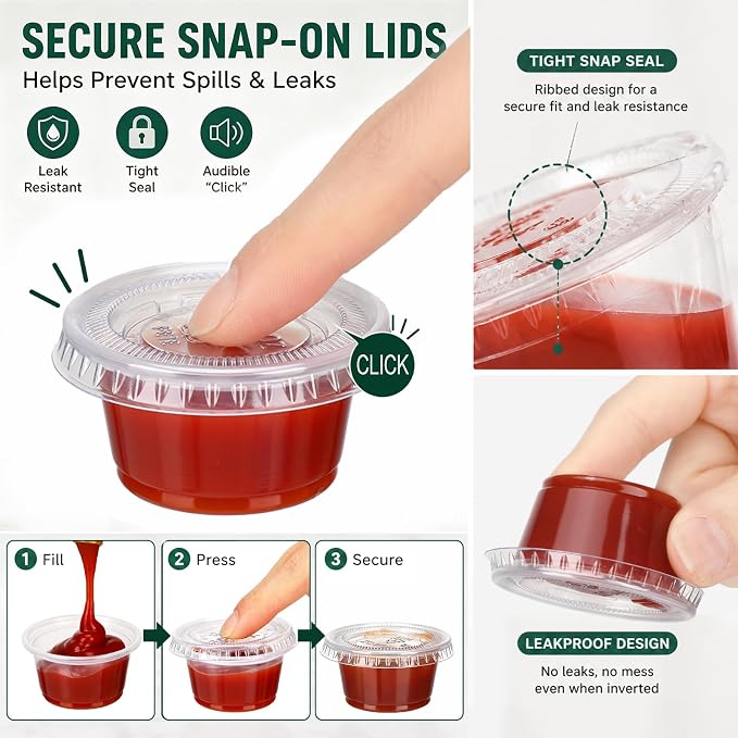 Bokon 2500 Sets 0.75 oz Clear Plastic Portion Cups with Lids Condiment and Dipping Sauce Container Salad Dressing Container Airtight and Stackable Souffle Cups for Lunch, Party, Trips