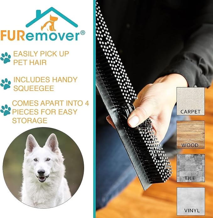 FURemover Pet Hair Removal Rubber Broom, 48" Handle