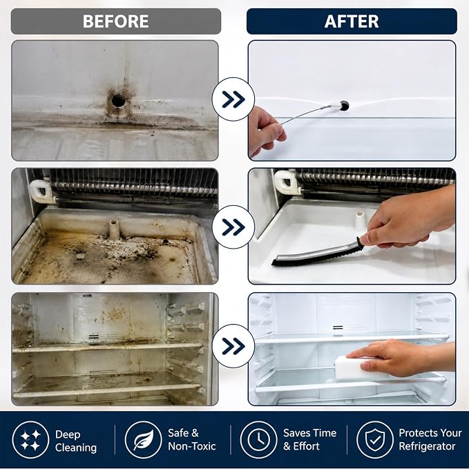 XANGNIER Refrigerator Water Line Cleaning Brush Kit,10 Pcs | Refrigerator Drain Cleaner Tool–53.8Inch Flexible Drain Brush,Syringe,Unclog Fridge&Ice Maker for Ice Dispenser,Sink