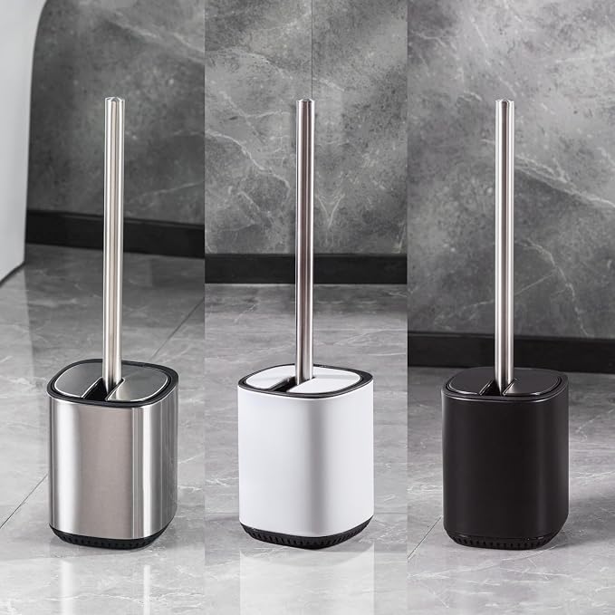 Toilet Brush and Holder Set Toilet Bowl Brush Stainless Steel Automatic Open lid Toilet Bowl Cleaner Brush Set Toilet Scrubber Kit Toilet Cleaning Brush for Bathroom