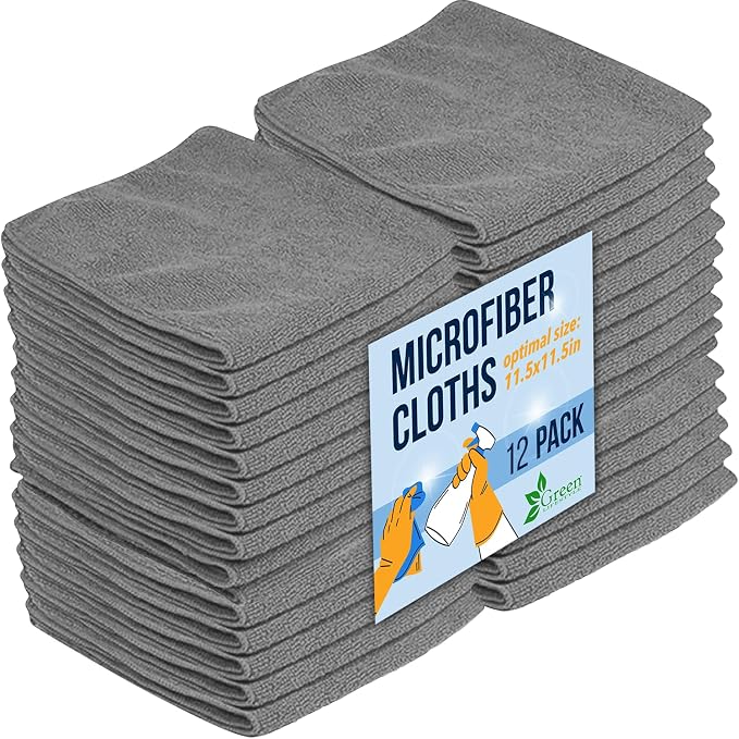 Microfiber Cleaning Cloth 11.5" x 11.5" 12 Pack - Edgeless Microfiber Towels for Cars, Cleaning Rags, Lint Free Car Microfiber Towel, Reusable Cleaning Cloths for House, Garage (Grey)