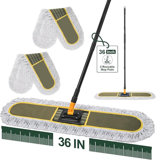 36" Commercial Dust Mop for Floor Cleaning with 1 Refill, 60.5 Inch | Heavy Duty Large Dust Mop for Hardwood Floors,Industrial Floor Duster Wet Dry Mop for Office Garage Warehouse Factory Mall
