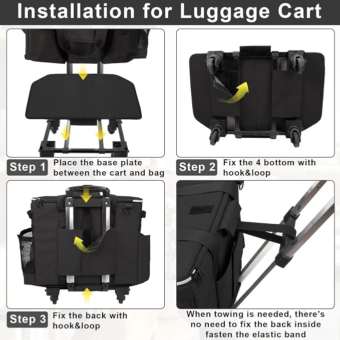 Large Rolling Cleaning Caddy with Wheels, Cleaning Supplies Organizer | With Detachable Trolley, Water-resistant Cleaner Cart for Housekeepers, Multi Pocket Cleaning Cart with Strap, Black