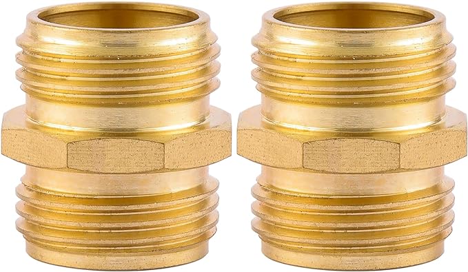 Garden Hose Connector, Male to Male Hose Adapter, 3/4" GHT Double Male | 2 Pack 3/4 Inch Brass Water Hose Connector for Female Hose to Female Hose