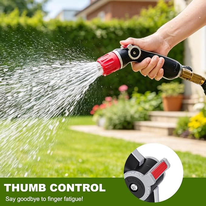 FANHAO Upgraded Metal Garden Hose Nozzle Heavy Duty, 30% Higher Water Flow | High Pressure Water Nozzle, Adjustable Spray Patterns for Lawn Watering, Car Washing, Cleaning