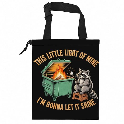 Funny Raccoon Dumpster Fire Car Garbage Bag Canvas Trash Can | Sarcastic Animal Drawstring Car Trash Bag Hanging for Back Seat with Adjustable Buckle