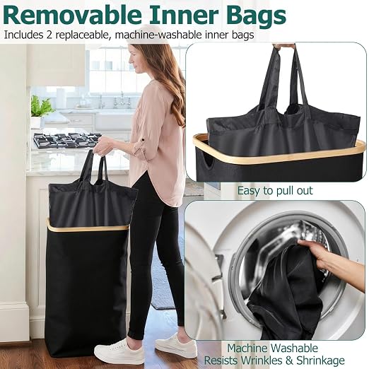 Recycling Bin for Kitchen, 26Gal (100L) Indoor Recycle Trash Can with Lid | Oxford Fabric Large Recycling Bin with 2 Removable Reusable Inner Bags for Bottle Can Glass Plastic Waste, Black