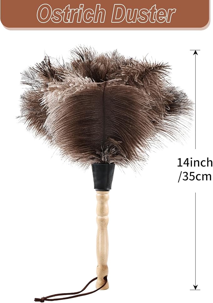 Ostrich Feather Duster 14" Natural Handheld Reusable Feathers Dusters with Wooden Handle for Cleaning Supplies Home Car Office(6PCS)