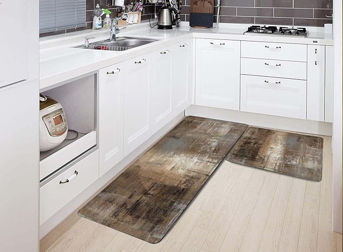 TOMWISH Brown Kitchen Mat 2 Pcs Kitchen Rugs and Mats 20"X48"+20"X30" | Cushioned Kitchen Rug Non Skid Washable for Kitchen Dining Room Floor Home Office Sink Laundry Decor and Accessories