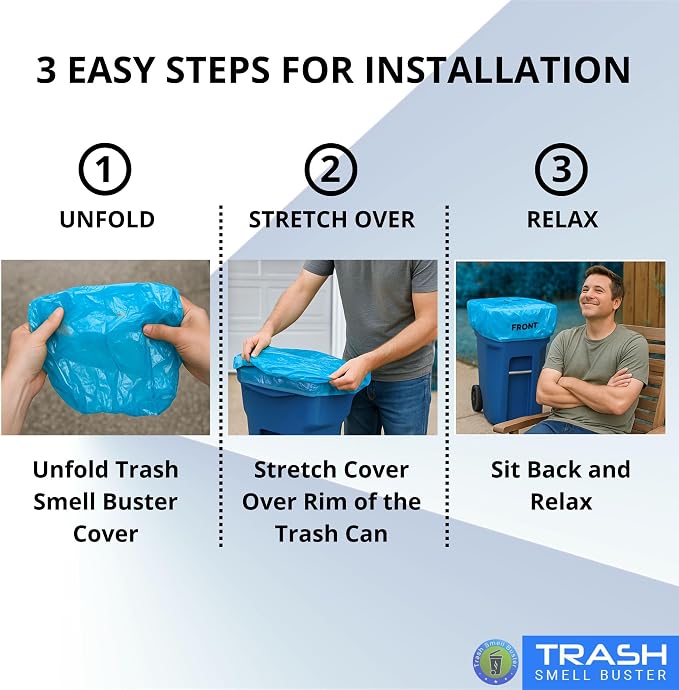 95 Gallon Trash Can Cover, Outdoor Lid Cover with Elastic Fit, Odor Control, Weather Resistant, Reusable, Lemon Scented, 1 Pack