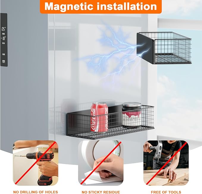 2Pack Magnetic Basket Organizer Holder for Fridge | Magnetic Storage Bin Box Containers, For Refrigerator Whiteboard Classroom