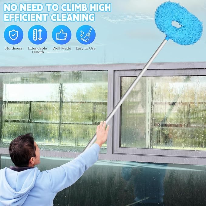 Eunice Ceiling Fan Cleaner Duster with Extension Pole | 13-50Inch Reusable Fan Blade Cleaning Tool for Cobweb Walls and Door Window