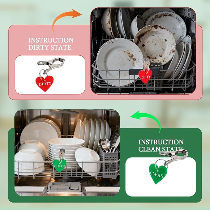 8 PCS Laundry Basket Labels Clean & Dirty Signs Laundry Room Organization Signs Red and Green Stainless Steel Clips Laundry Tags for Inside The Dishwasher Tips for Kids Rooms Bathrooms Laundry Room
